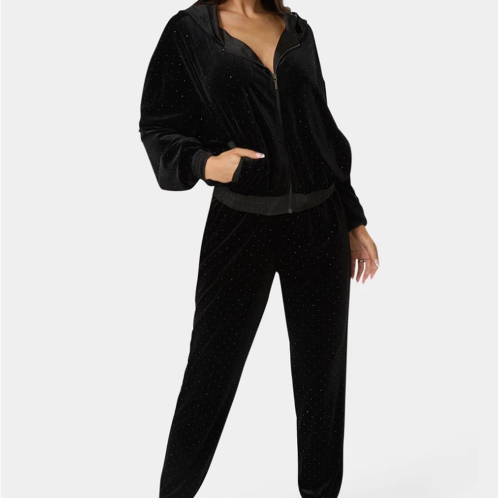 bebe Black Velvet Zip Hoodie Jogger Set